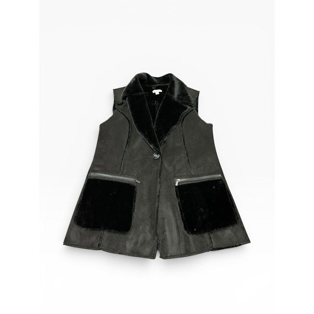 Susan Graver Faux Suede Fur Shearling Vest Women’s Medium Black Farmhouse Jacket